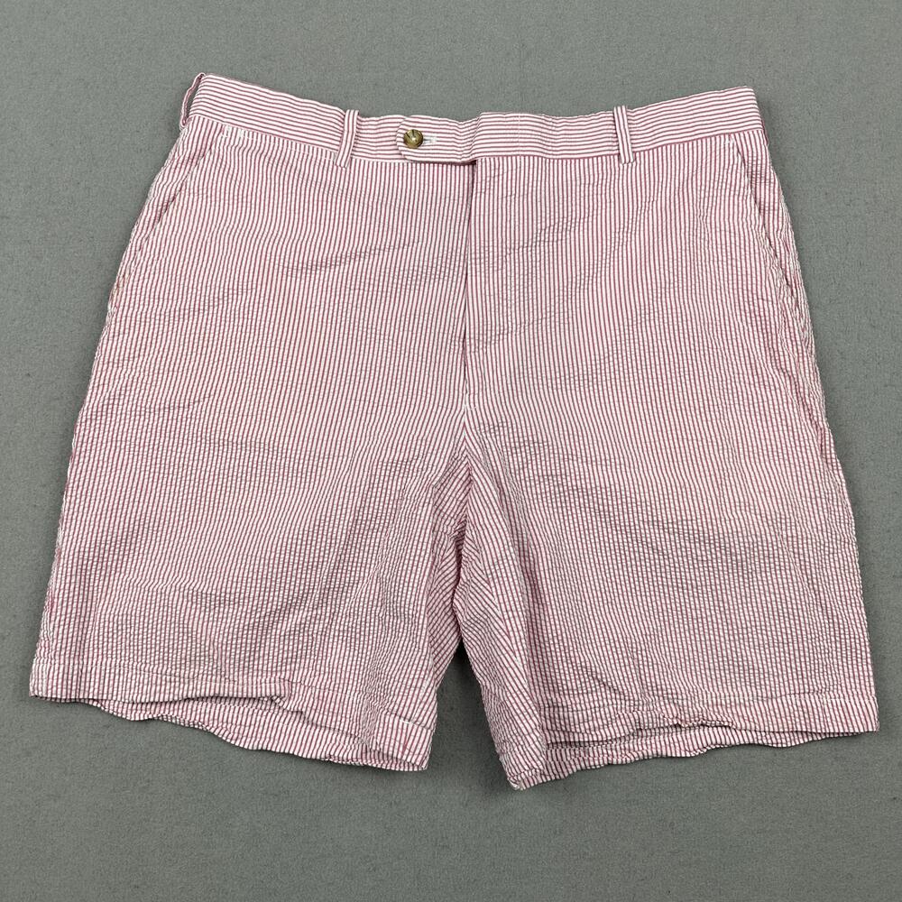 Peter Millar Shorts Men 36 Pink Striped Chino Cotton Flat Front 7 Inseam